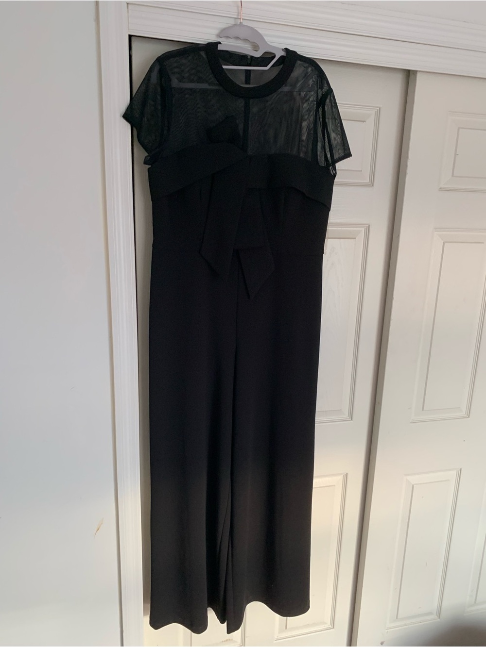 JS Collections Black Jumpsuit with Sheer Yoke and Waist Tie